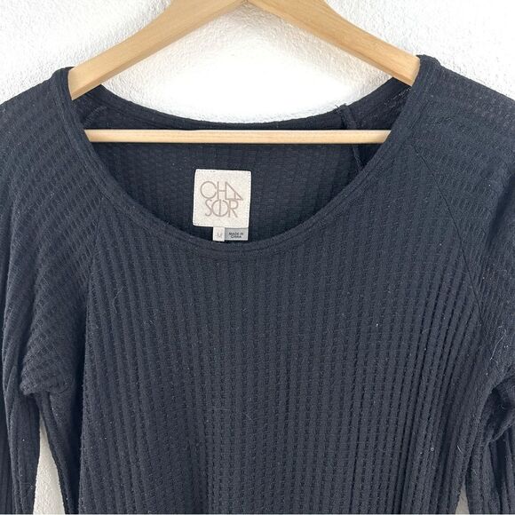 Chaser black scoop neck waffle T-shirt size M - Picture 3 of 10